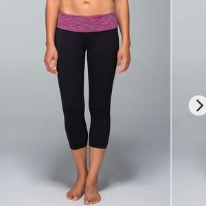 Lululemon Wunder Under Crop with Wee are From Space and Magenta Waistband